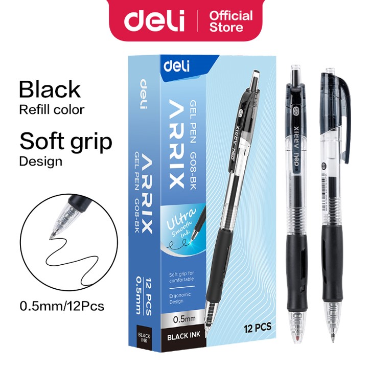 Ballpoint Gel DELI 0,5 mm Warna Hitam EG08-BK Default