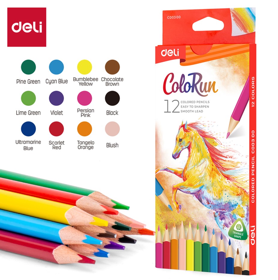Pensil Warna Triangular DELI Isi 12 Warna