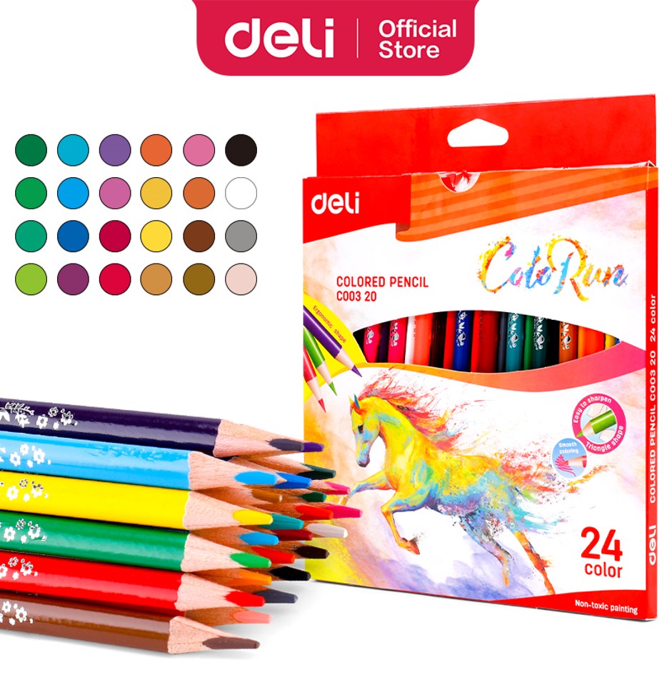 Pensil Warna Triangular DELI Isi 24 Warna