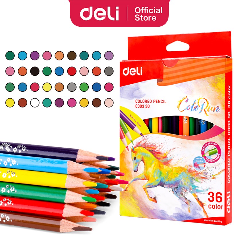 Pensil Warna Triangular DELI Isi 36 Warna