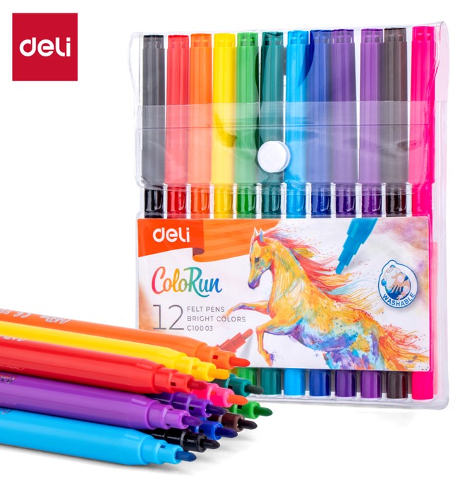 Spidol Warna/Felt Pen DELI isi 12 Warna EC10003 Default
